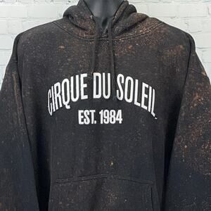 Cirque du Soleil Est 1984 Hoodie Hooded Sweatshirt Bleach Spotted Black 3XL XXXL